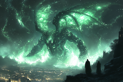 Emerald Dragon Overlooking City