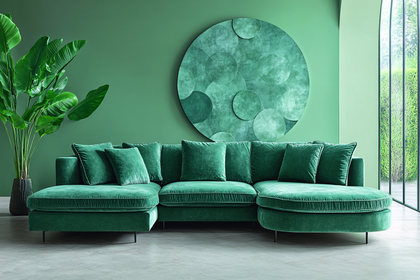 Emerald Green Sofa in Modern Living Room