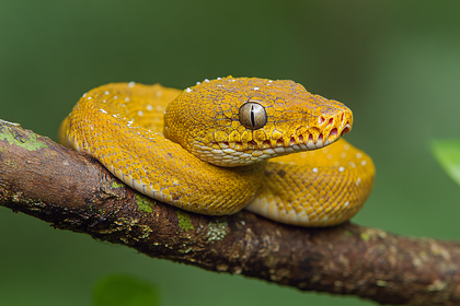 Emerald Tree Boa Coiled on Branch