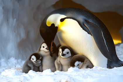 Emperor Penguin Family in Snow