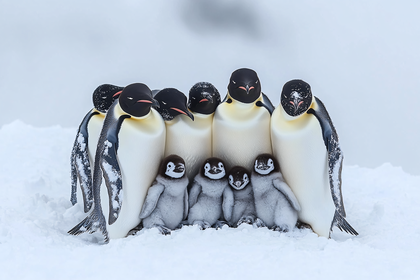 Emperor Penguin Family in Snow