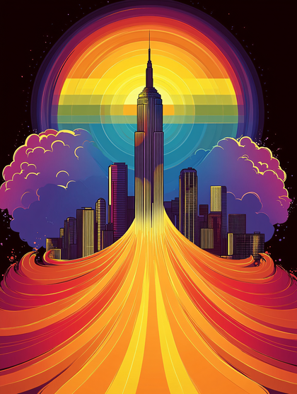 Empire State Building Rainbow Cityscape