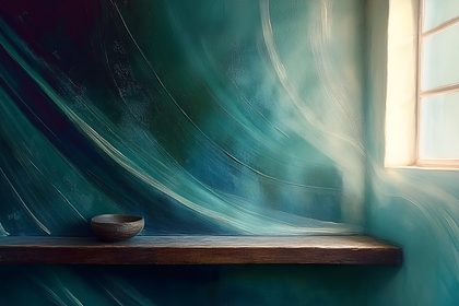 Empty Bowl on Wooden Shelf