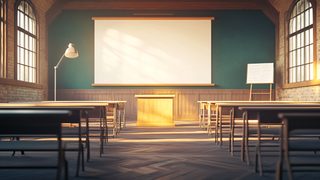 Empty Classroom With Projector Screen