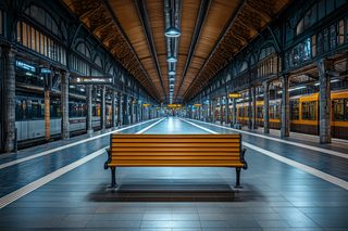 Empty Train Station Platform with Bench
