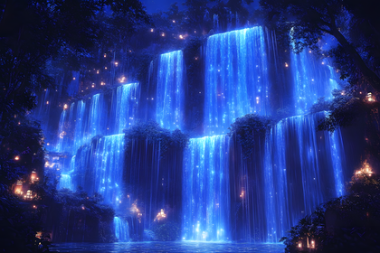 Enchanted Blue Waterfalls Night