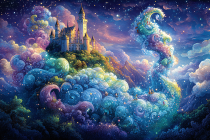 Enchanted Castle in Starry Clouds