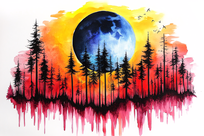 Enchanted Forest Moon Watercolor