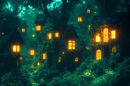 Enchanted Forest Village at Night
