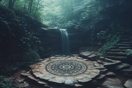 Enchanted Forest Waterfall with Mystical Stone Circle