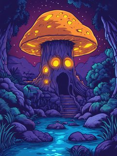 Enchanted Mushroom House in Forest