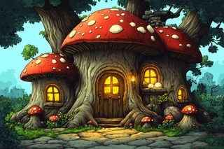 Enchanted Mushroom House in Forest