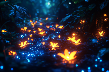 Enchanted Night Forest with Glowing Flowers