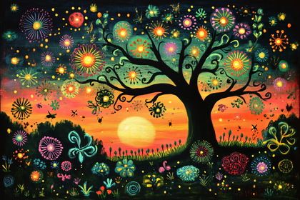 Enchanted Tree At Sunset