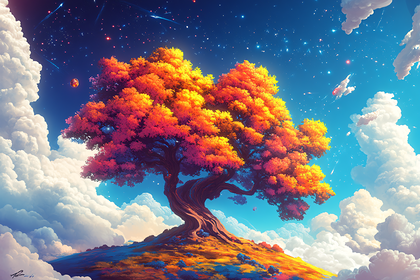 Enchanted Tree Under Starry Sky