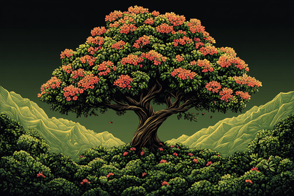 Enchanted Tree with Vibrant Orange Blossoms