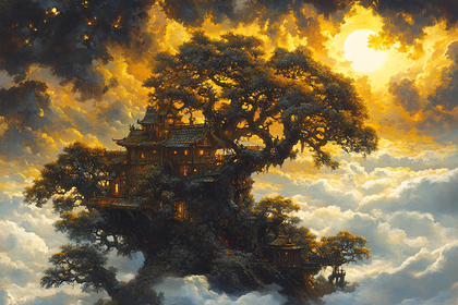 Enchanted Treehouse Village in Clouds