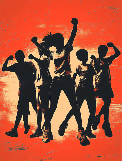 Energetic Group Silhouettes in Motion