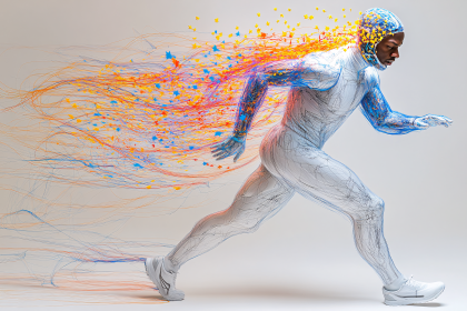 Energetic Runner with Flowing Lines and Stars