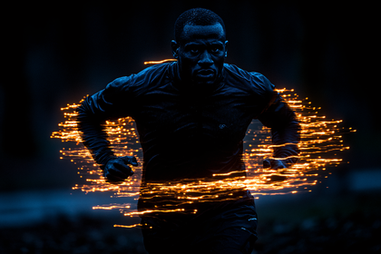 Energetic Runner with Light Streaks
