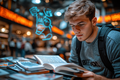 Engrossed Student Reading at Bookstore