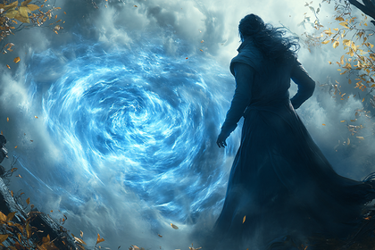 Enigmatic Figure and Swirling Energy