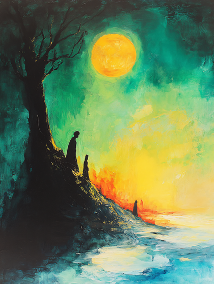 Enigmatic Figures Under Moonlight