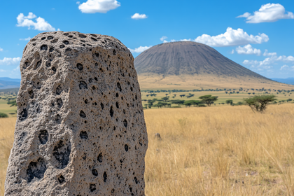 Eroded Rock Column Against African Landscape