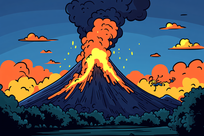 Free Download Cartoon Volcano Eruption with Lava and Smoke