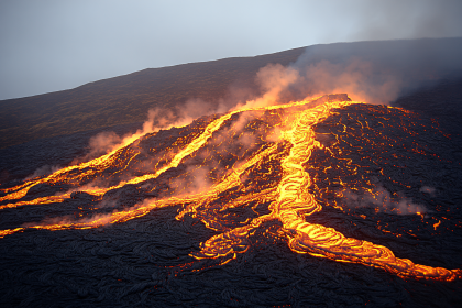 Eruption of Lava on a Mountain Slope