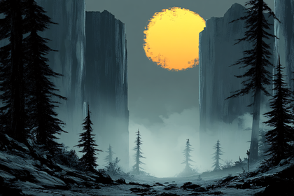 Ethereal Forest Under a Massive Sun