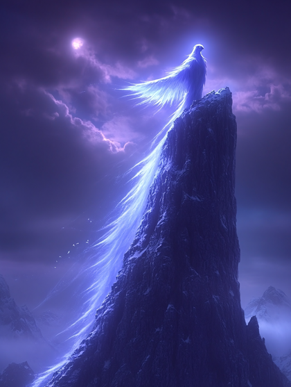 Ethereal Phoenix on Mountain Peak