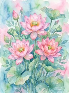 watercolor lotus flowers