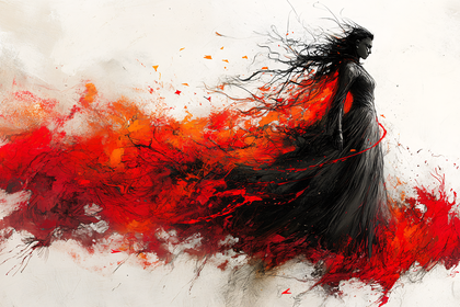 Ethereal Woman in Fiery Abstract