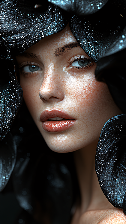 Ethereal Woman with Dark Floral Adornments