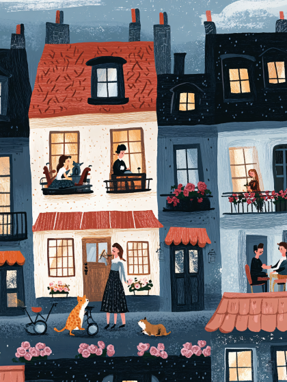 Evening Cityscape with Balconies