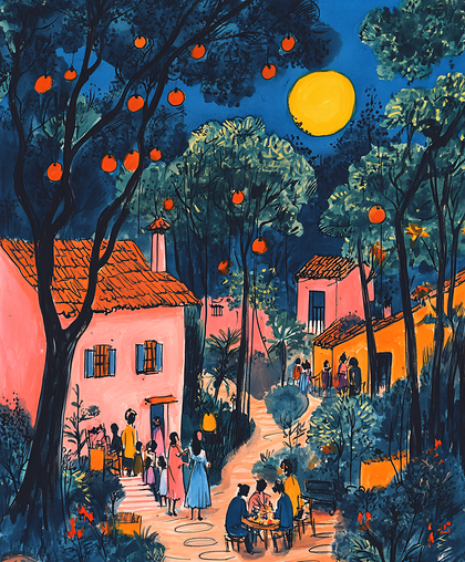 Evening Village Scene