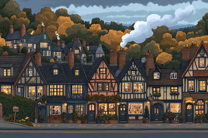 Evening Village Street Scene