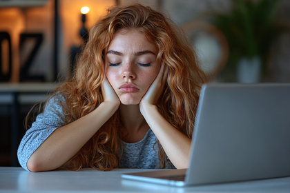 Exhausted Woman with Laptop