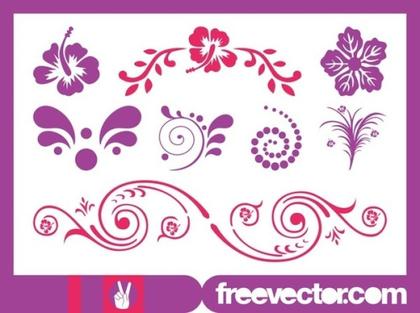 Exotic Flower Scrolls Free Vector