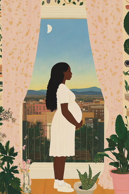 Expectant Mother Gazing at Cityscape