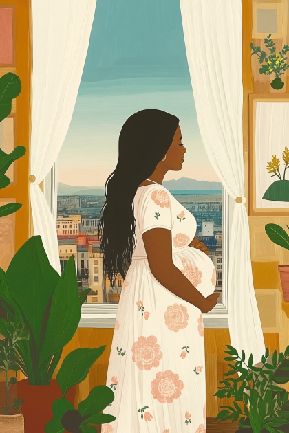 Expectant Mother Gazing Out Window