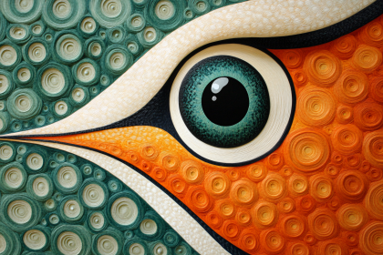 Free Download Close-Up Bird Eye Quilling Art, Green and Orange