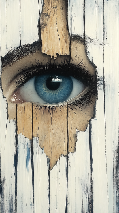 Eye Peeking Through Wooden Slats