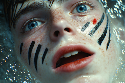 Face in Water with Painted Stripes