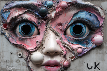 Face Sculpture with Bold Colors
