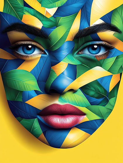Face with Leaves and Feathers