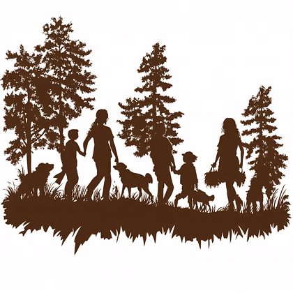 Family Dogs Outdoor Walk Silhouette
