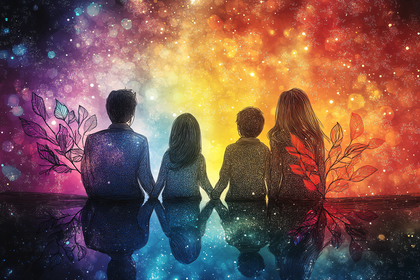 Family Gazing at Cosmic Sky
