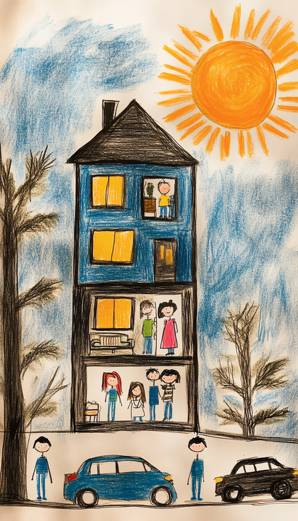 Family in Multi-Story House